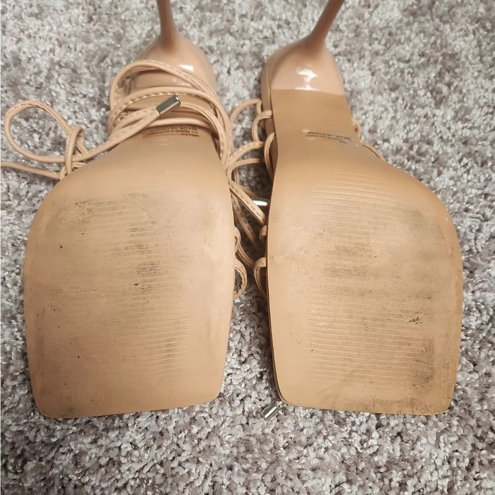 Sweet Talker Nude Strappy Lace Up Heels - Picture 7 of 9